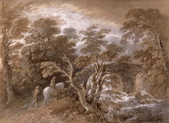 Basen leśny ze skałami i roślinami, ok. 1765-70 (toaleta i czarna kreda na graficie z farbą olejną na papierze)